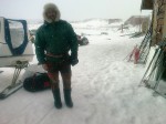 Day 107. Per of Nedre Mollesjohka lodge dressed in reindeer leggings to drive supplies on his scooter
