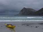 Day 157.4 Having a break on the beach at Sandfjord with Kinnarodden in the background