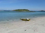 Day 183.3 The beach at Fjetterstad on Lundoya island with the abandoned homestead on the islet in the bay
