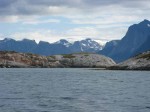 Day 188.3 Looking over some skerries to the mainland fjords and mountains and then the Svartisen ice cap beyond