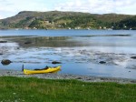 Day 216.2 The beach where I camped looking north to the hamlet on the south od Askrova islfnd