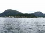 Day 217.1 The small charming town of Askvoll seen from the bay to the south